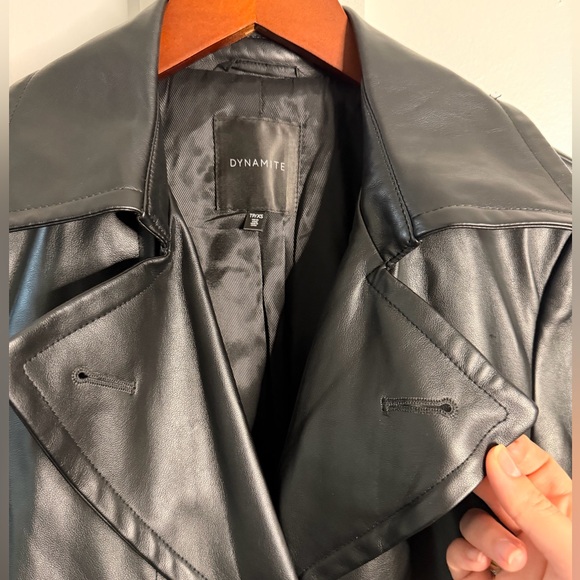 Dynamite Black Faux Leather Trench Coat - Picture 3 of 6